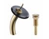 Kraus KGW-1700-PU-10G-BLCL Gold Single Lever Vessel Glass Waterfall Bathroom Faucet With Black Clear Glass Disk And Matching Pop Up Drain