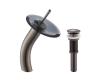 Kraus KGW-1700-PU-10ORB-BLCL Oil Rubbed Bronze Single Lever Vessel Glass Waterfall Bathroom Faucet With Black Clear Glass Disk And Matching Pop Up Drain