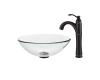 Kraus C-GV-100-12mm-1005ORB Crystal Clear Glass Vessel Sink And Riviera Faucet Oil Rubbed Bronze