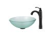 Kraus C-GV-101FR-12mm-1005ORB Frosted Glass Vessel Sink And Riviera Faucet Oil Rubbed Bronze
