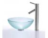 Kraus C-GV-101FR-14-12mm-1002SN Frosted 14" Glass Vessel Sink And Sheven Faucet Satin Nickel Kraus C-GV-101FR-14-12mm-1002SN Frosted 14" Glass Vessel Sink And Sheven Faucet Satin Nickel