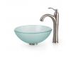 Kraus C-GV-101FR-14-12mm-1005SN Frosted 14" Glass Vessel Sink And Riviera Faucet Satin Nickel