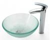 Kraus C-GV-101FR-14-12mm-1810CH Chrome Frosted 14" Glass Vessel Sink And Visio Faucet
