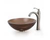 Kraus C-GV-103-12mm-1005SN Clear Brown Glass Vessel Sink And Riviera Faucet Satin Nickel