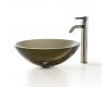 Kraus C-GV-103-12mm-1007SN Clear Brown Glass Vessel Sink And Ramus Faucet Satin Nickel Kraus C-GV-103-12mm-1007SN Clear Brown Glass Vessel Sink And Ramus Faucet Satin Nickel