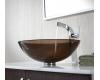 Kraus C-GV-103-12mm-15100CH Chrome Clear Brown Glass Vessel Sink And Typhon Faucet