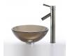Kraus C-GV-103-14-12mm-1002SN Clear Brown 14" Glass Vessel Sink And Sheven Faucet Satin Nickel