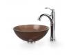 Kraus C-GV-103-14-12mm-1005CH Chrome Clear Brown 14" Glass Vessel Sink And Riviera Faucet