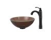 Kraus C-GV-103-14-12mm-1005ORB Clear Brown 14" Glass Vessel Sink And Riviera Faucet Oil Rubbed Bronze