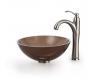 Kraus C-GV-103-14-12mm-1005SN Clear Brown 14" Glass Vessel Sink And Riviera Faucet Satin Nickel