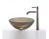 Kraus C-GV-103-14-12mm-1007SN Clear Brown 14" Glass Vessel Sink And Ramus Faucet Satin Nickel