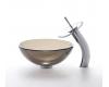 Kraus C-GV-103-14-12mm-10CH Chrome Clear Brown 14" Glass Vessel Sink And Waterfall Faucet Kraus C-GV-103-14-12mm-10CH Chrome Clear Brown 14" Glass Vessel Sink And Waterfall Faucet
