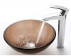 Kraus C-GV-103-14-12mm-1810CH Chrome Clear Brown 14" Glass Vessel Sink And Visio Faucet Kraus C-GV-103-14-12mm-1810CH Chrome Clear Brown 14" Glass Vessel Sink And Visio Faucet