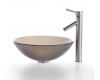 Kraus C-GV-103FR-12mm-1002SN Frosted Brown Glass Vessel Sink And Sheven Faucet Satin Nickel