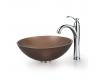 Kraus C-GV-103FR-12mm-1005CH Chrome Frosted Brown Glass Vessel Sink And Riviera Faucet