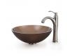 Kraus C-GV-103FR-12mm-1005SN Frosted Brown Glass Vessel Sink And Riviera Faucet Satin Nickel