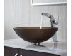 Kraus C-GV-103FR-12mm-15100CH Chrome Frosted Brown Glass Vessel Sink And Typhon Faucet