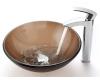 Kraus C-GV-103FR-12mm-1810CH Chrome Frosted Brown Glass Vessel Sink And Visio Faucet