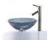 Kraus C-GV-104-12mm-1002SN Clear Black Glass Vessel Sink And Sheven Faucet Satin Nickel Kraus C-GV-104-12mm-1002SN Clear Black Glass Vessel Sink And Sheven Faucet Satin Nickel