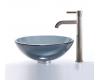 Kraus C-GV-104-12mm-1007SN Clear Black Glass Vessel Sink And Ramus Faucet Satin Nickel