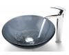 Kraus C-GV-104-12mm-1810CH Clear Black Glass Vessel Sink And Visio Faucet Chrome