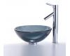 Kraus C-GV-104-14-12mm-1002CH Clear Black 14" Glass Vessel Sink And Sheven Faucet Chrome
