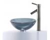 Kraus C-GV-104-14-12mm-1002SN Clear Black 14" Glass Vessel Sink And Sheven Faucet Satin Nickel Kraus C-GV-104-14-12mm-1002SN Clear Black 14" Glass Vessel Sink And Sheven Faucet Satin Nickel