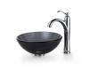 Kraus C-GV-104-14-12mm-1005CH Clear Black 14" Glass Vessel Sink And Riviera Faucet Chrome