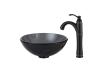 Kraus C-GV-104-14-12mm-1005ORB Clear Black 14" Glass Vessel Sink And Riviera Faucet Oil Rubbed Bronze