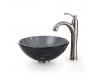 Kraus C-GV-104-14-12mm-1005SN Clear Black 14" Glass Vessel Sink And Riviera Faucet Satin Nickel
