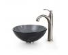 Kraus C-GV-104-14-12mm-1005SN Clear Black 14" Glass Vessel Sink And Riviera Faucet Satin Nickel Kraus C-GV-104-14-12mm-1005SN Clear Black 14" Glass Vessel Sink And Riviera Faucet Satin Nickel