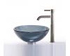 Kraus C-GV-104-14-12mm-1007SN Clear Black 14" Glass Vessel Sink And Ramus Faucet Satin Nickel Kraus C-GV-104-14-12mm-1007SN Clear Black 14" Glass Vessel Sink And Ramus Faucet Satin Nickel