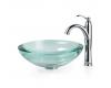 Kraus C-GV-150-19mm-1005CH Chrome Clear 34Mm Edge Glass Vessel Sink And Riviera Faucet