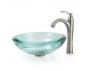 Kraus C-GV-150-19mm-1005SN Clear 34Mm Edge Glass Vessel Sink And Riviera Faucet Satin Nickel