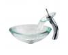 Kraus C-GV-150-19mm-10CH Chrome Clear 34Mm Edge Glass Vessel Sink And Waterfall Faucet