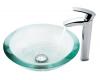 Kraus C-GV-150-19mm-1810CH Chrome Clear 34Mm Edge Glass Vessel Sink And Visio Faucet