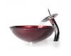 Kraus C-GV-200-12mm-10CH Chrome Irruption Red Glass Vessel Sink And Waterfall Faucet