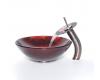 Kraus C-GV-200-12mm-10ORB Irruption Red Glass Vessel Sink And Waterfall Faucet Oil Rubbed Bronze