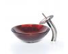 Kraus C-GV-200-12mm-10SN Irruption Red Glass Vessel Sink And Waterfall Faucet Satin Nickel
