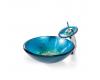 Kraus C-GV-204-12mm-10CH Chrome Irruption Blue Glass Vessel Sink And Waterfall Faucet