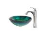 Kraus C-GV-391-19mm-1005CH Chrome Nei Glass Vessel Sink And Riviera Faucet