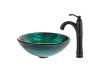 Kraus C-GV-391-19mm-1005ORB Nei Glass Vessel Sink And Riviera Faucet Oil Rubbed Bronze