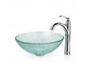 Kraus C-GV-500-12mm-1005CH Chrome Broken Glass Vessel Sink And Riviera Faucet