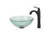 Kraus C-GV-500-14-12mm-1005ORB Broken Glass 14" Vessel Sink And Riviera Faucet Oil Rubbed Bronze