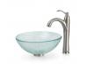 Kraus C-GV-500-14-12mm-1005SN Broken Glass 14" Vessel Sink And Riviera Faucet Satin Nickel