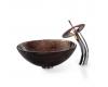 Kraus C-GV-580-12mm-10CH Chrome Copper Illusion Glass Vessel Sink And Waterfall Faucet