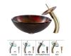 Kraus C-GV-680-19mm-10G Mercury Glass Vessel Sink And Waterfall Faucet Gold