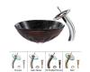 Kraus C-GV-681-19mm-10CH Chrome Magma Glass Vessel Sink And Waterfall Faucet