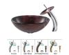 Kraus C-GV-682-12mm-10CH Chrome Saturn Glass Vessel Sink And Waterfall Faucet
