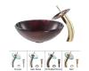 Kraus C-GV-682-12mm-10G Saturn Glass Vessel Sink And Waterfall Faucet Gold
